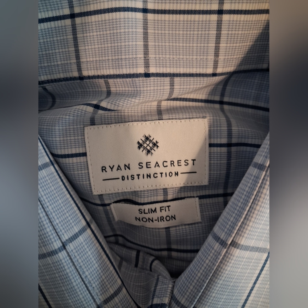 Blue Plaid Shirt Mens Size 16 - Picture 6 of 7
